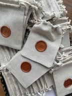 Personalized Cotton Favor Bags with Wax Seal, Custom Initial Drawstring Pouch