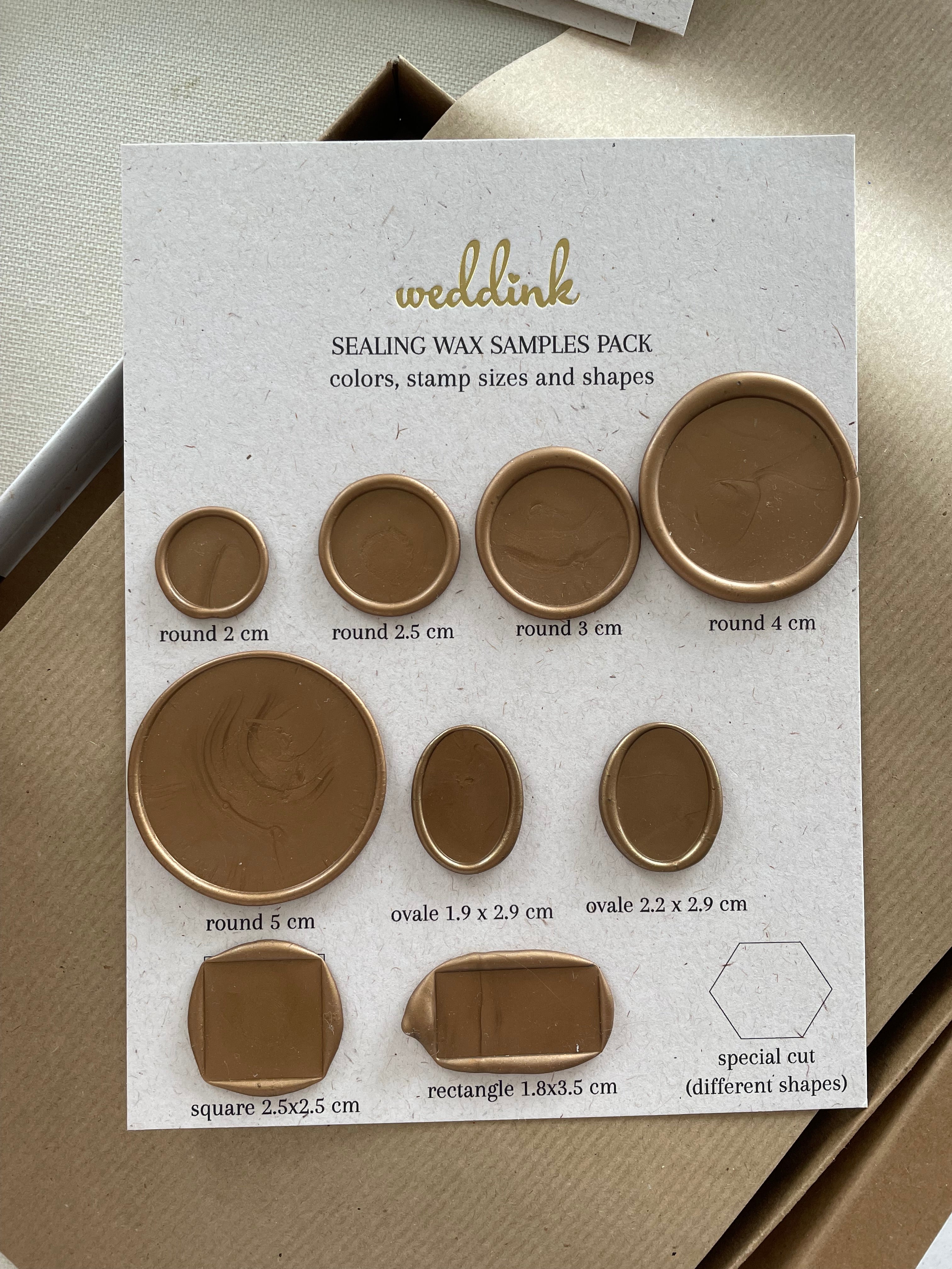 Wedding wax seal sample pack with various sizes and shapes for envelope decoration