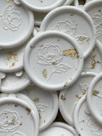 Blooming poppy - Self adhesive wax seals with gold/ silver or copper flakes - 35 pcs