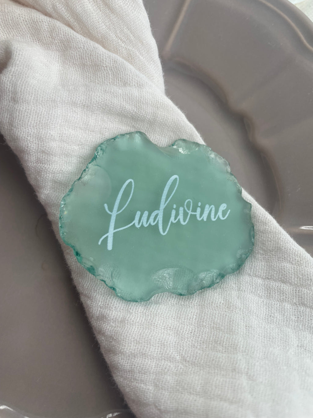 Sea glass place card for weddings with custom UV print