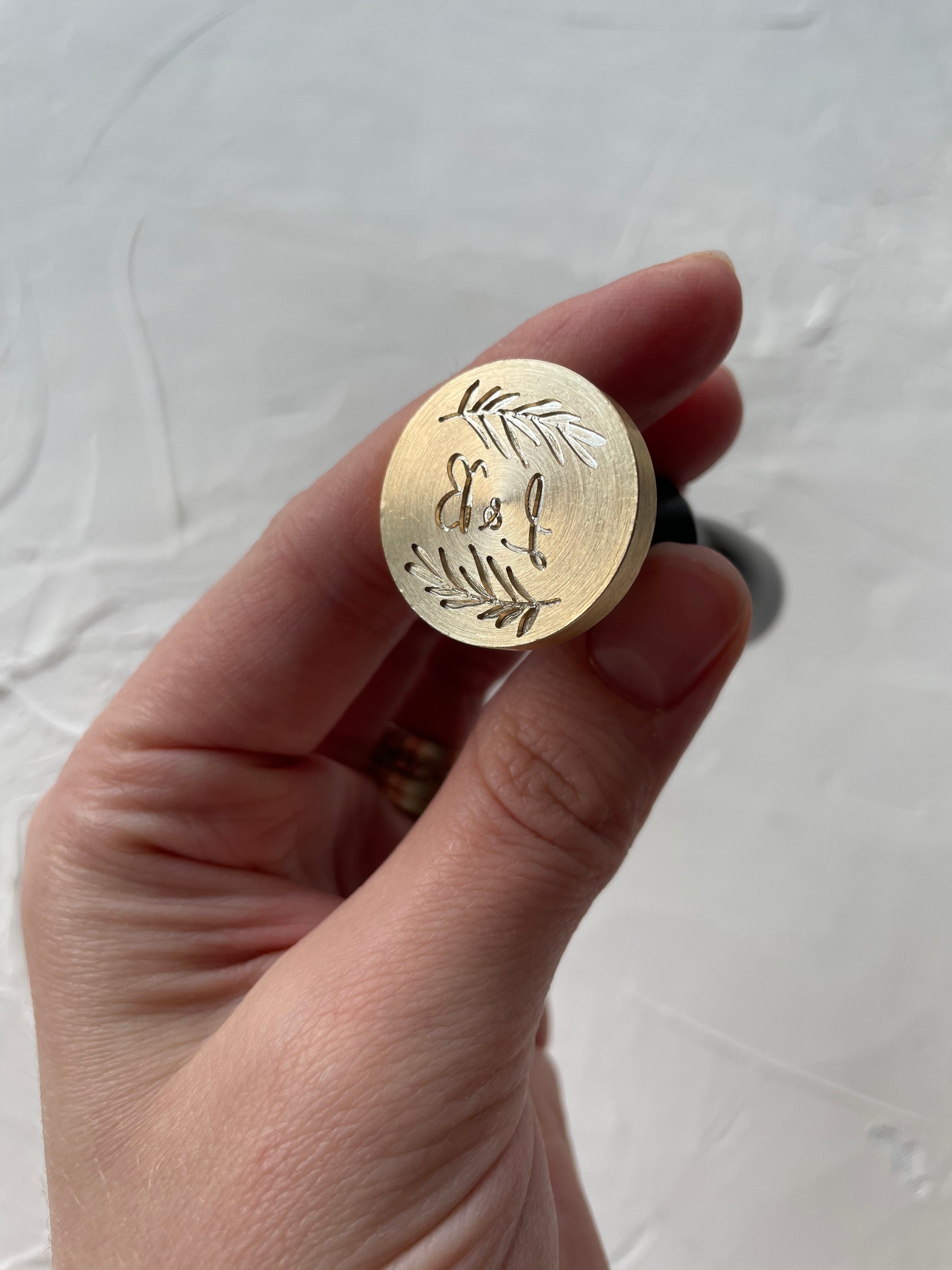 Custom Initial Wax Stamp with olive leaves- Wedding Monogram / olive wax stamp