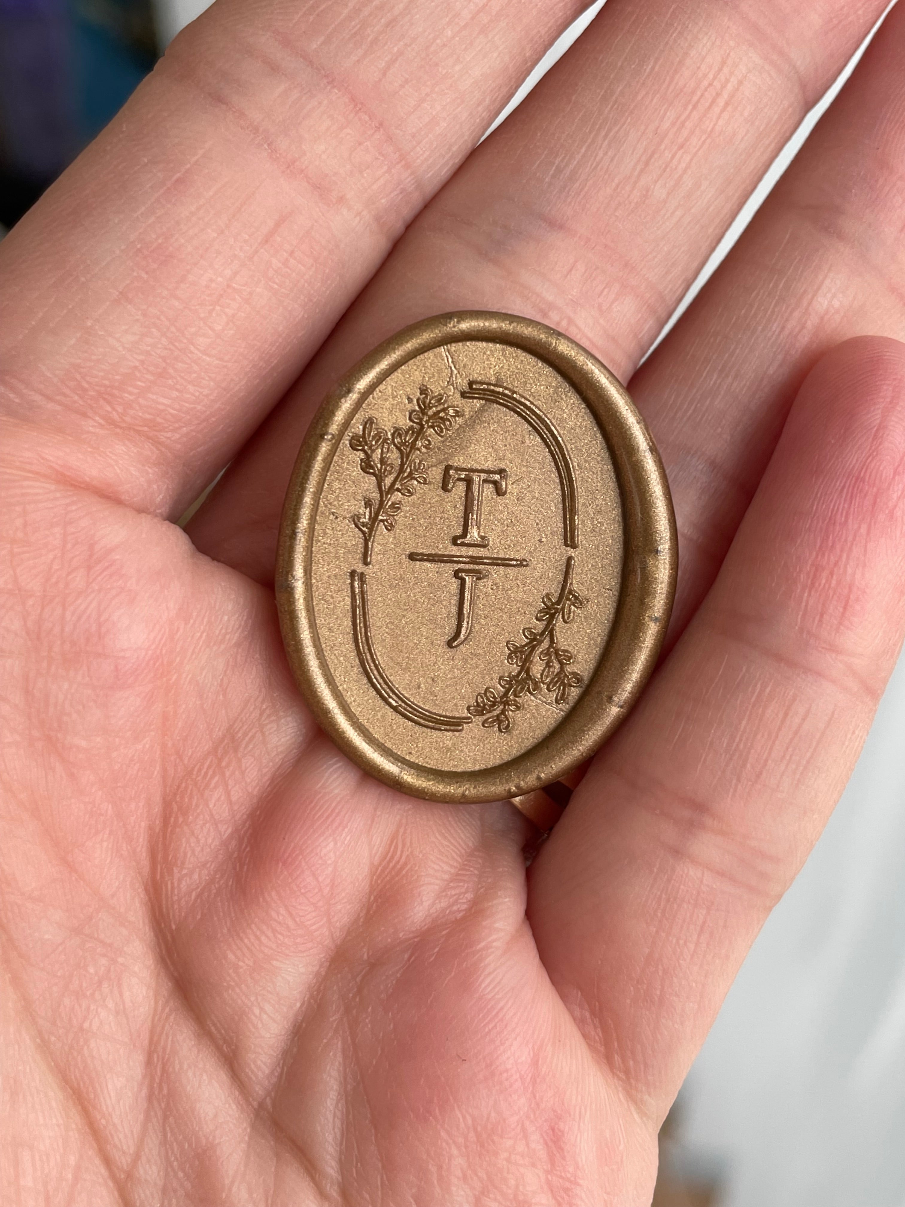 Tampon de cire ovale personnalisé avec initiales - Monogramme de mariage / Tampon de cire Leola