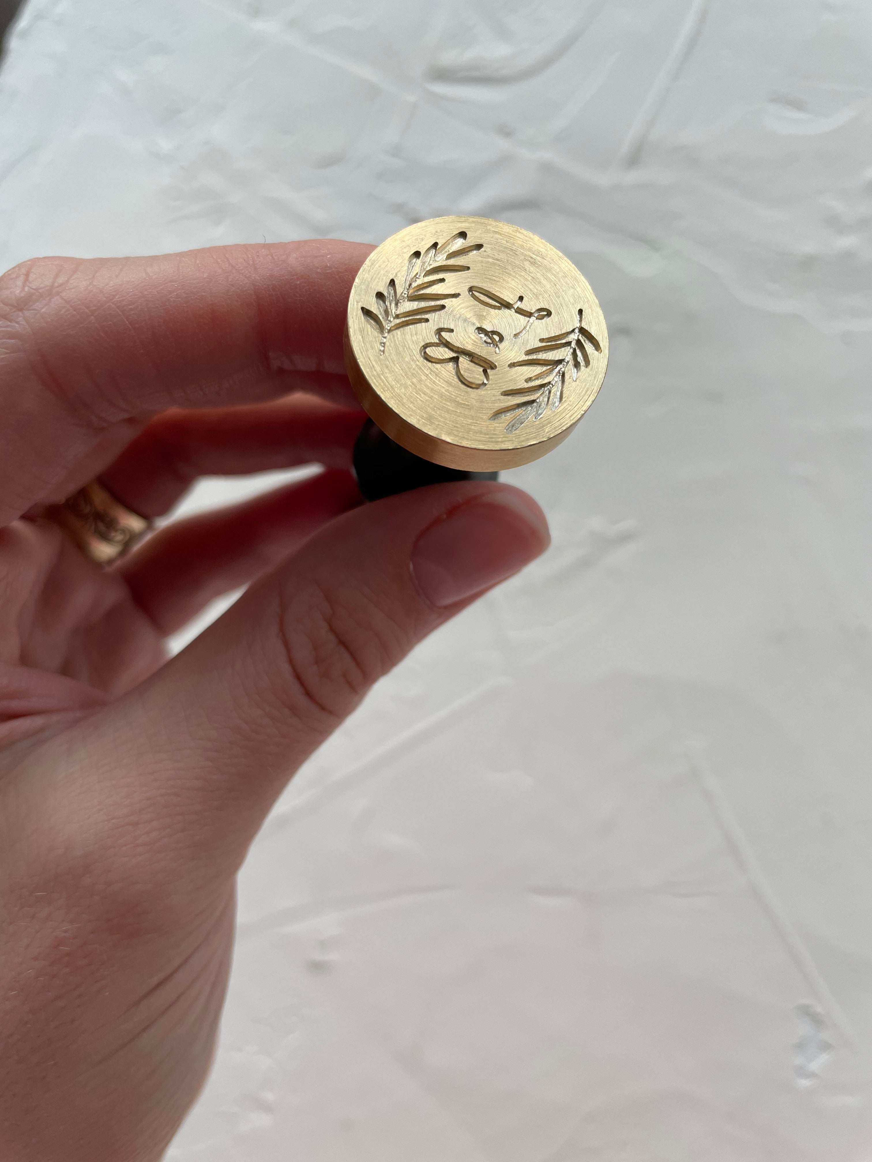 Custom Initial Wax Stamp with olive leaves- Wedding Monogram / olive wax stamp