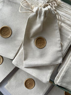 Personalized Cotton Favor Bags with Wax Seal, Custom Initial Drawstring Pouch