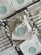 Personalized Cotton Favor Bags with Wax Seal, Custom Initial Drawstring Pouch