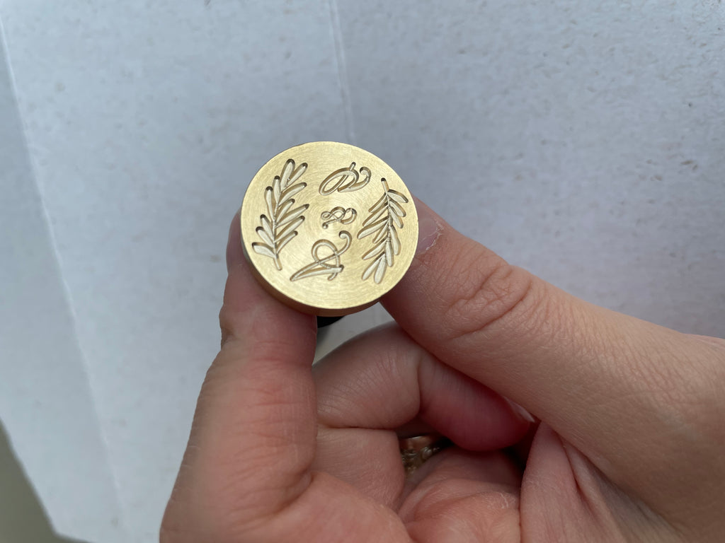 Custom Initial Wax Stamp with olive leaves- Wedding Monogram / olive wax stamp