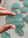Sea glass wedding place card with handwritten name
