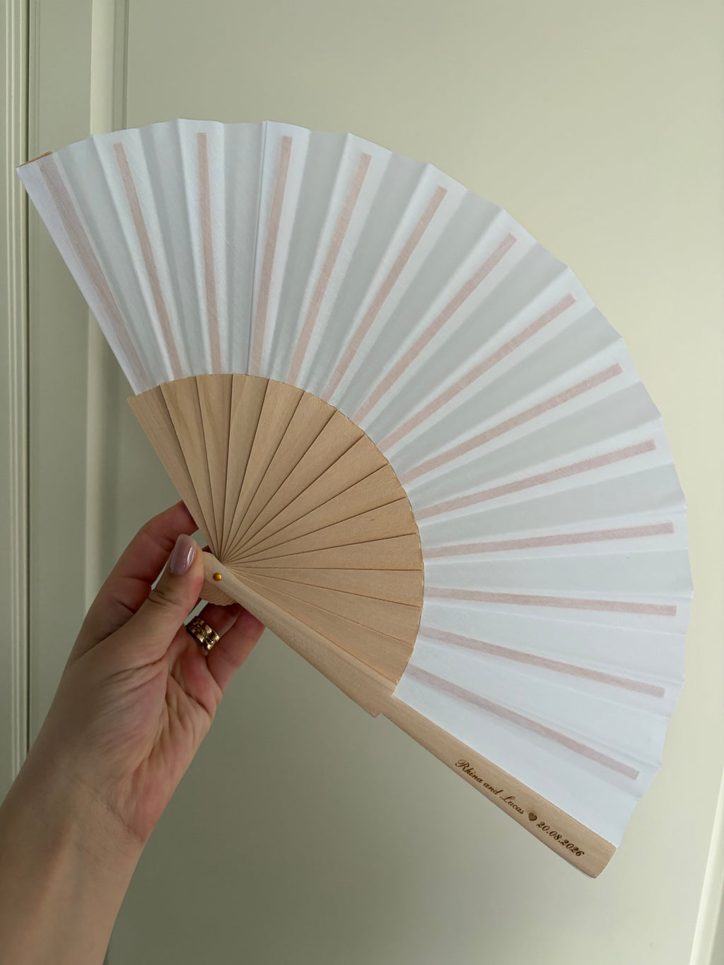 Custom laser engraved wood fan with cotton fabric