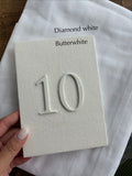 Linen Table Numbers Wedding, Fabric Table Numbers with Stand, Custom Wedding Table Numbers