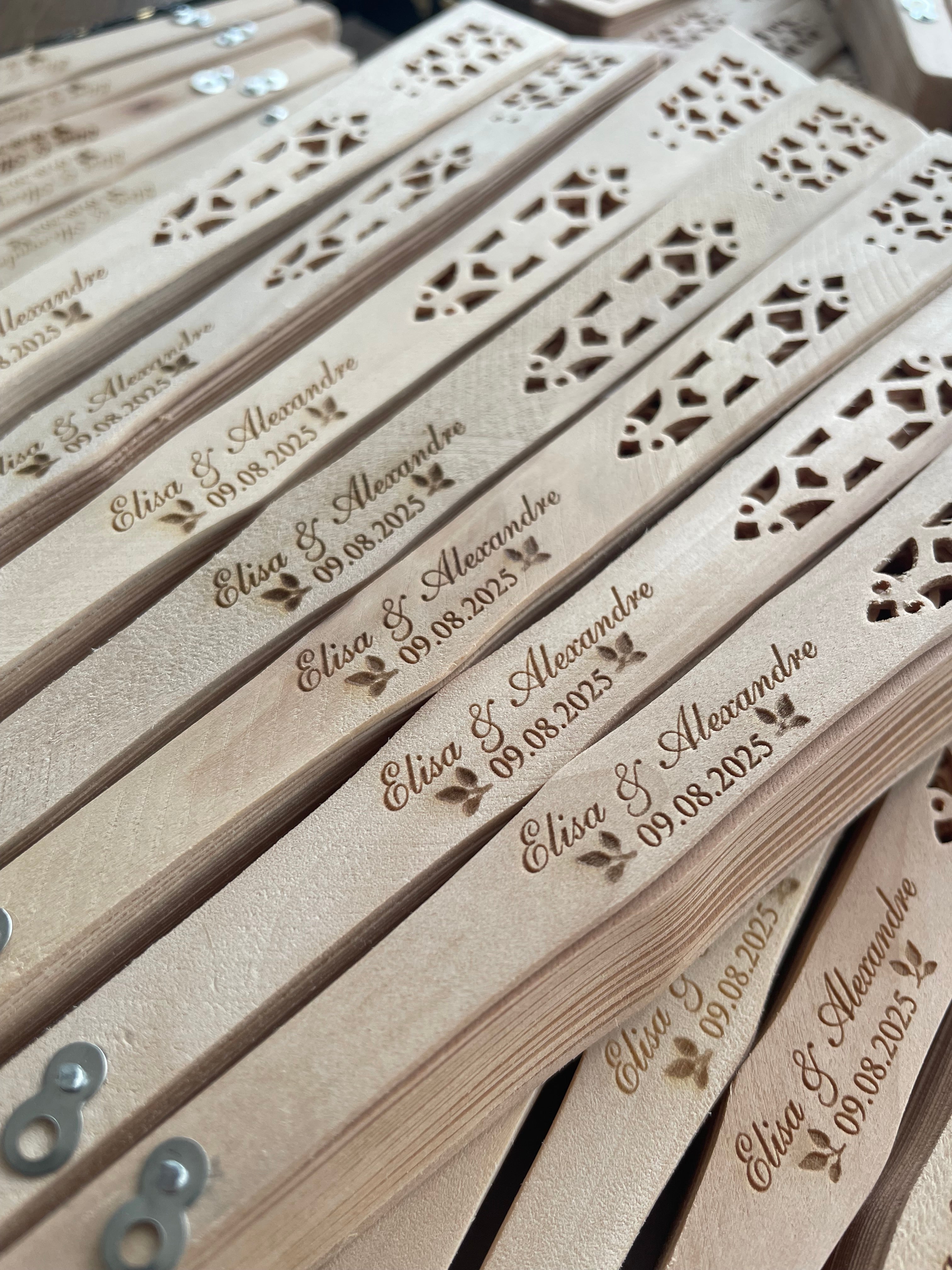 Custom laser engraved wood fan