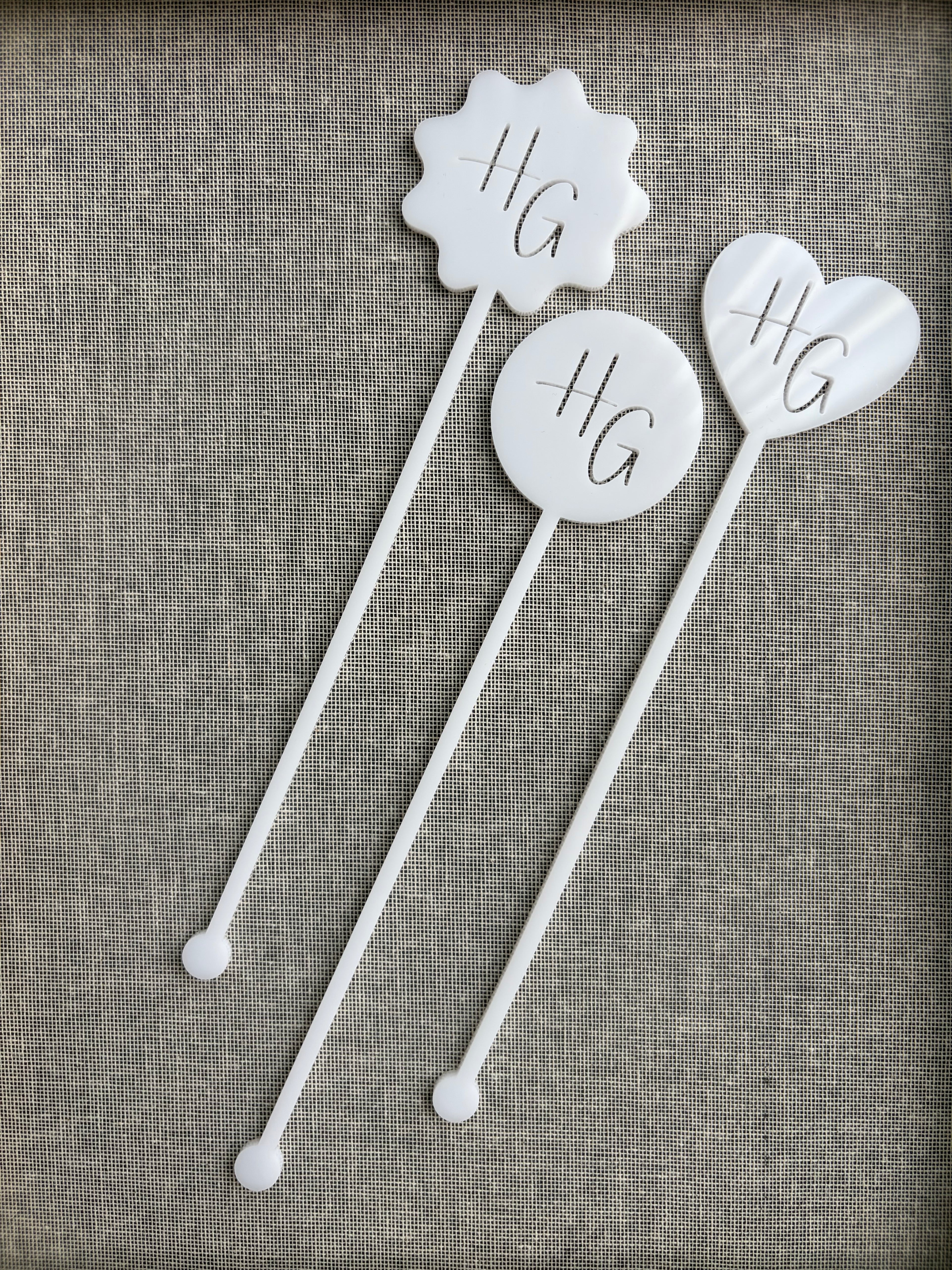 Custom Laser Cut Acrylic Drink Stirrers – Personalized Initials, Wedding Barware