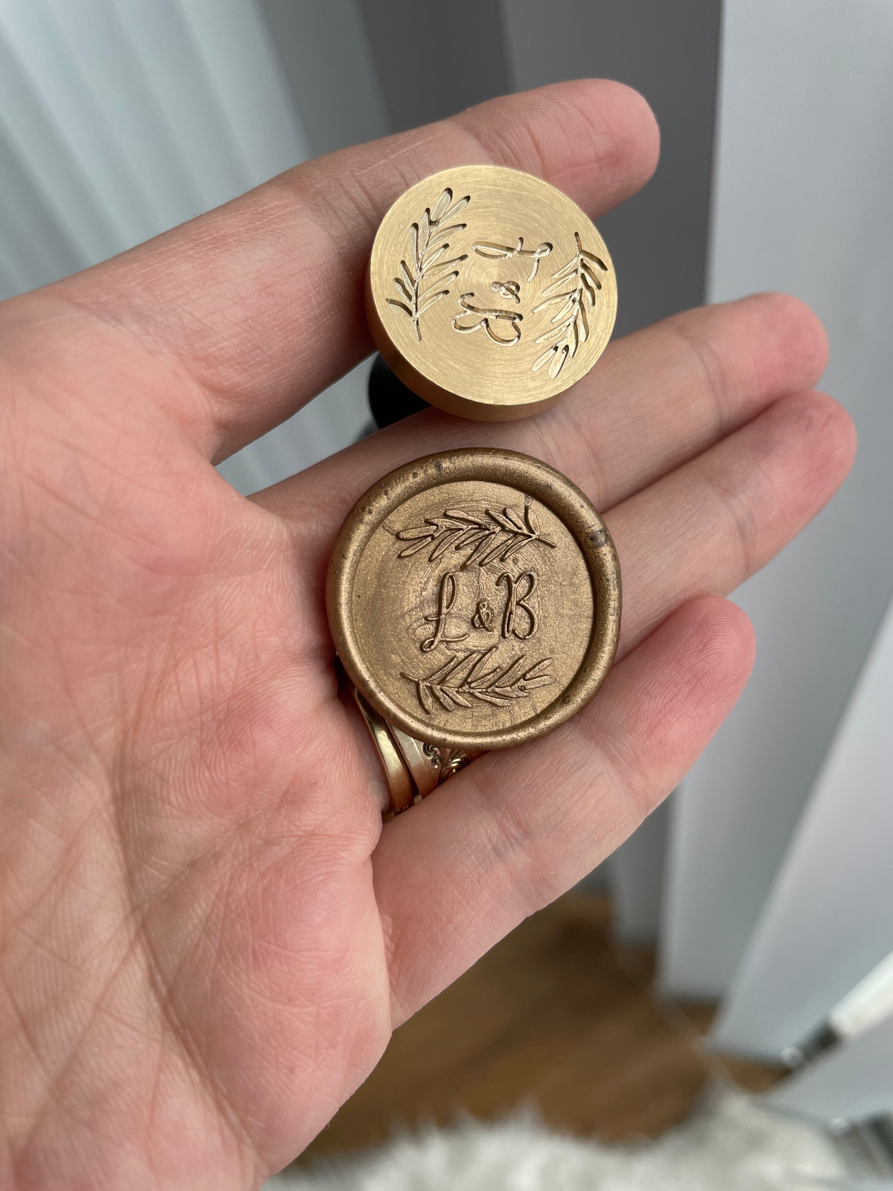 Custom Initial Wax Stamp with olive leaves- Wedding Monogram / olive wax stamp