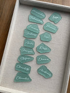 Sea glass wedding place cards with handwritten names