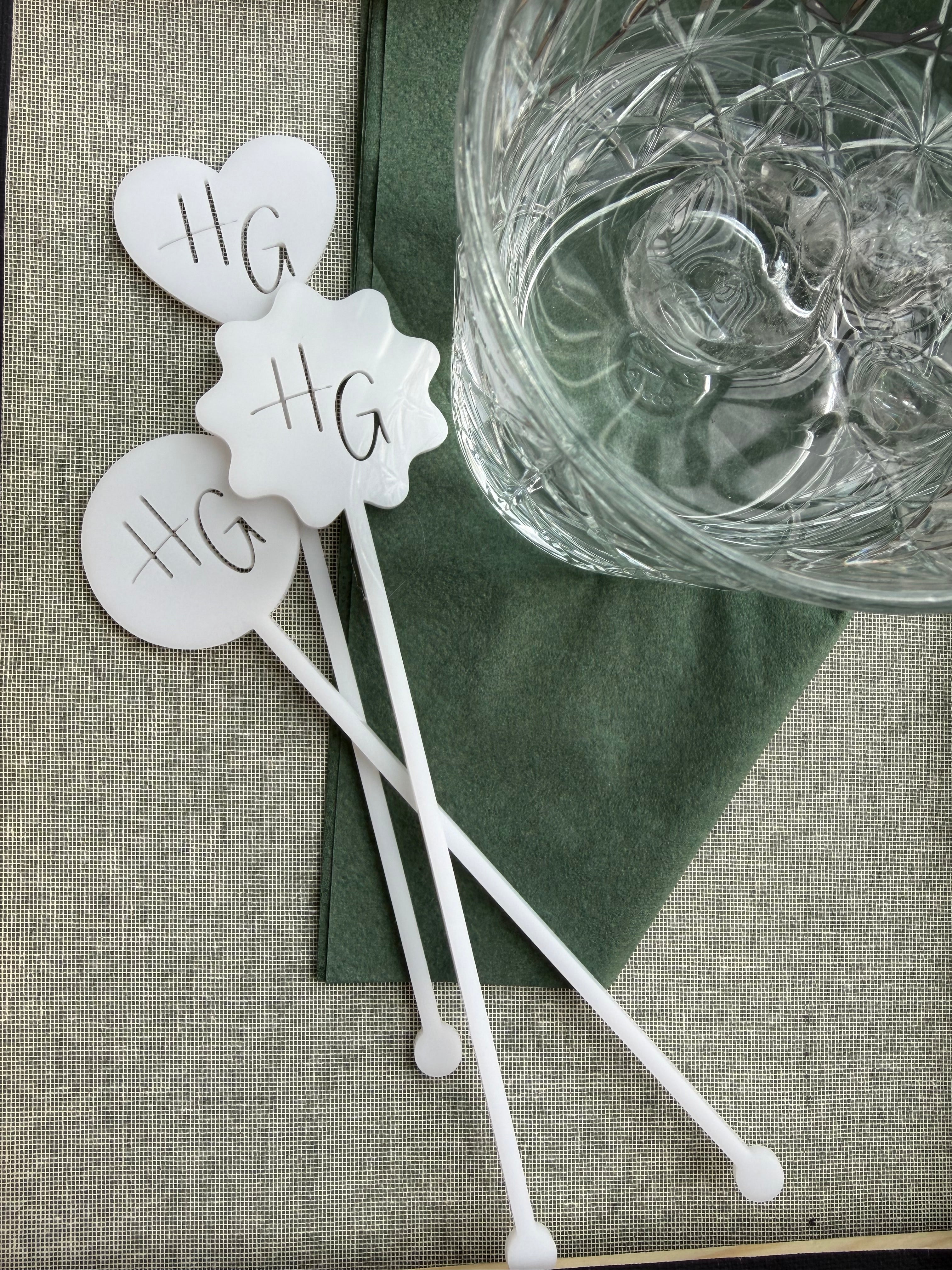 Custom Laser Cut Acrylic Drink Stirrers – Personalized Initials, Wedding Barware