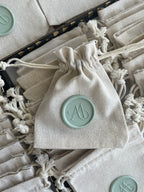 Personalized Cotton Favor Bags with Wax Seal, Custom Initial Drawstring Pouch