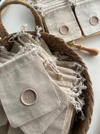 Personalized Cotton Favor Bags with Wax Seal, Custom Initial Drawstring Pouch