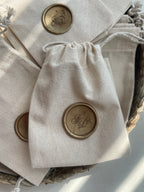 Personalized Cotton Favor Bags with Wax Seal, Custom Initial Drawstring Pouch