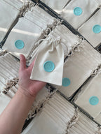Personalized Cotton Favor Bags with Wax Seal, Custom Initial Drawstring Pouch